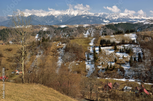 winter mountain hills landscape. Romania. Pestera. Brasov photo