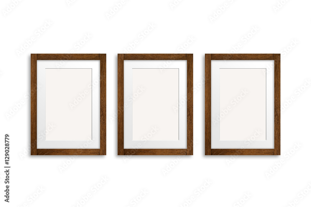 Blank photo frames collage, dark brown wooden design