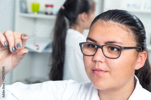 High School student. Student working at laboratory class