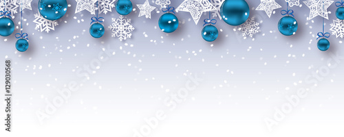 christmas baubles banner  - vector xmas / happy new year background (blue)