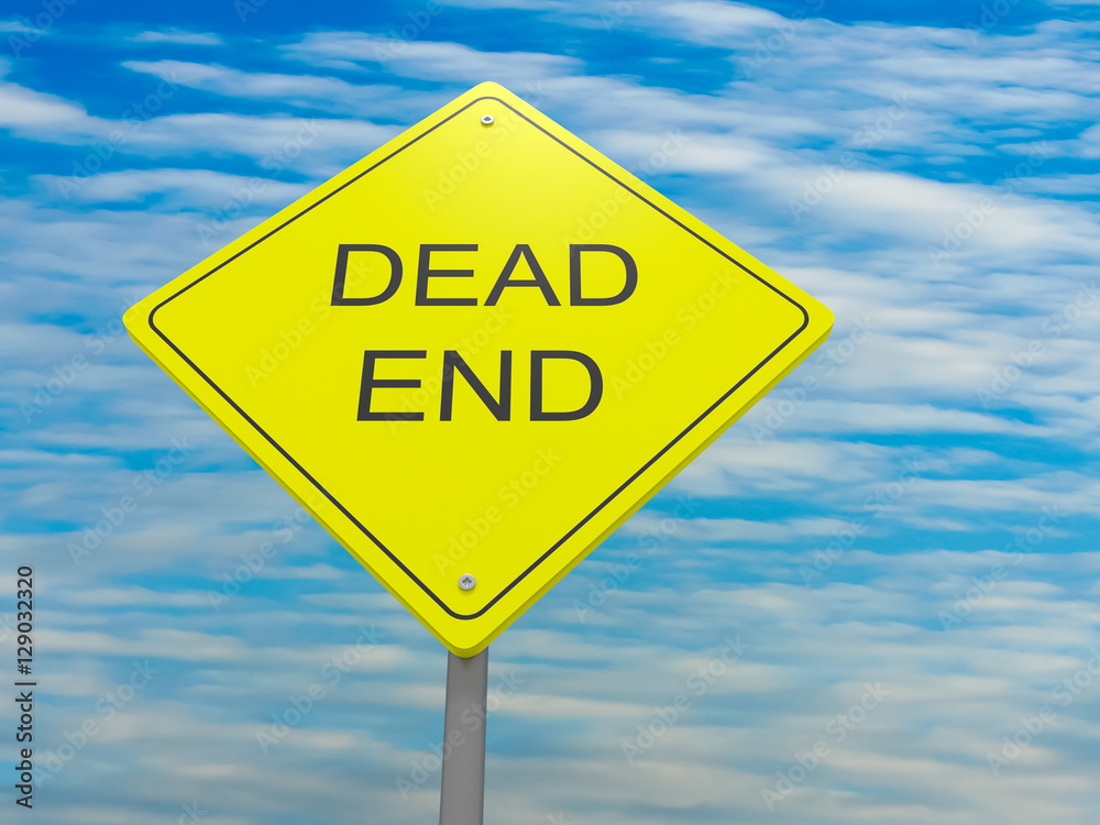 Yellow Road Sign Dead End Against A Cloudy Sky, 3d illustration Yellow Road Sign Dead End Against A Cloudy Sky, 3d illustration