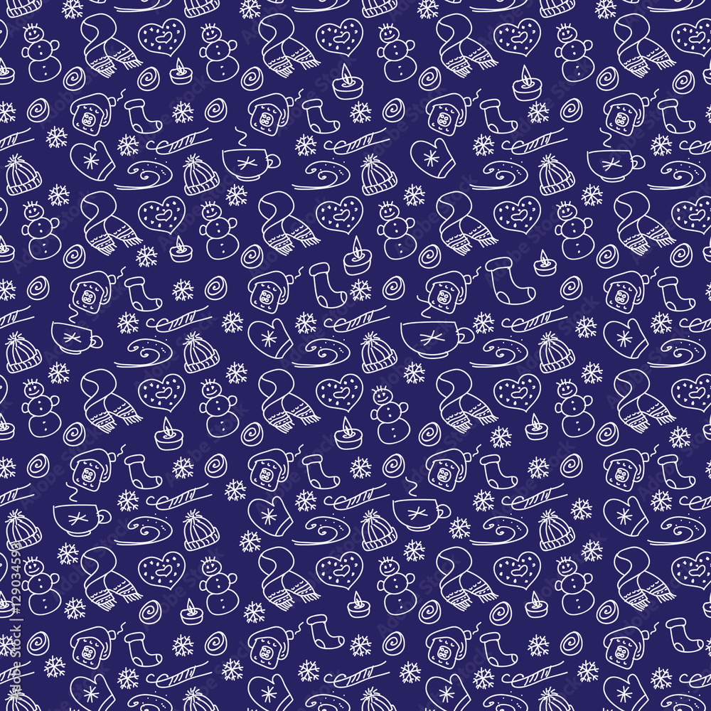 Seamless pattern with hand-drawn winter and Christmas elements. illustration Seamless pattern with hand-drawn winter and Christmas elements. illustration
