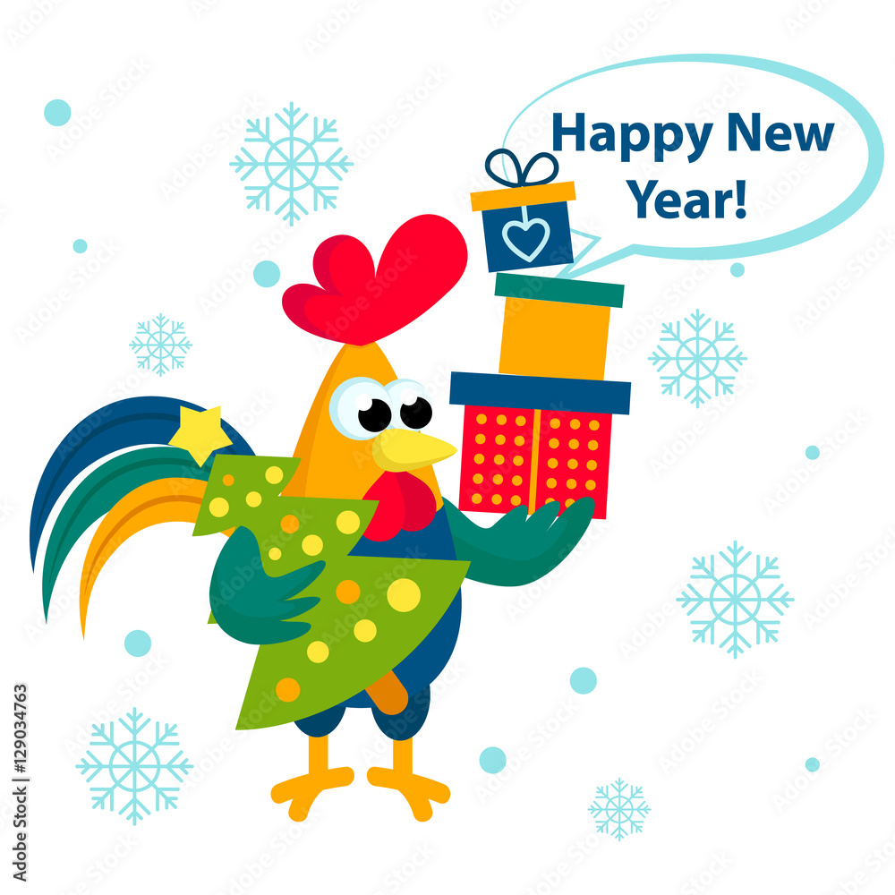 Cute cartoon rooster vector illustration. Funny rooster isolated on background. Cock, farm animal, the symbol of New Year 2017 Cute cartoon rooster vector illustration. Funny rooster isolated on background. Cock, farm animal, the symbol of New Year 2017