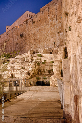Pedetsrian walkway  and Archaeological park outside the walls of Jerusalem s old city near the Western Wall