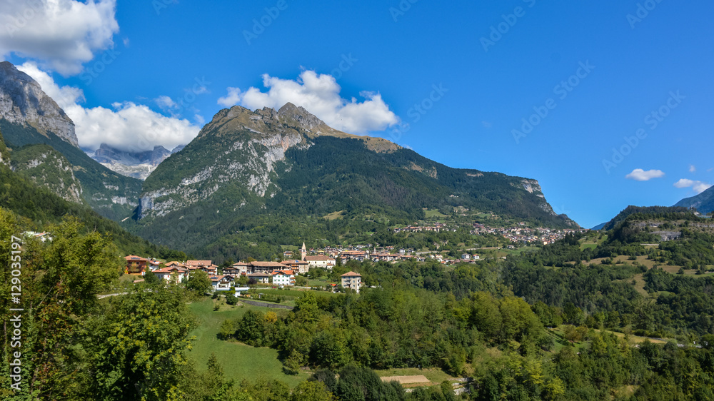 Beautiful landscape in the italian Alps..Little village in Dolomites, Italy