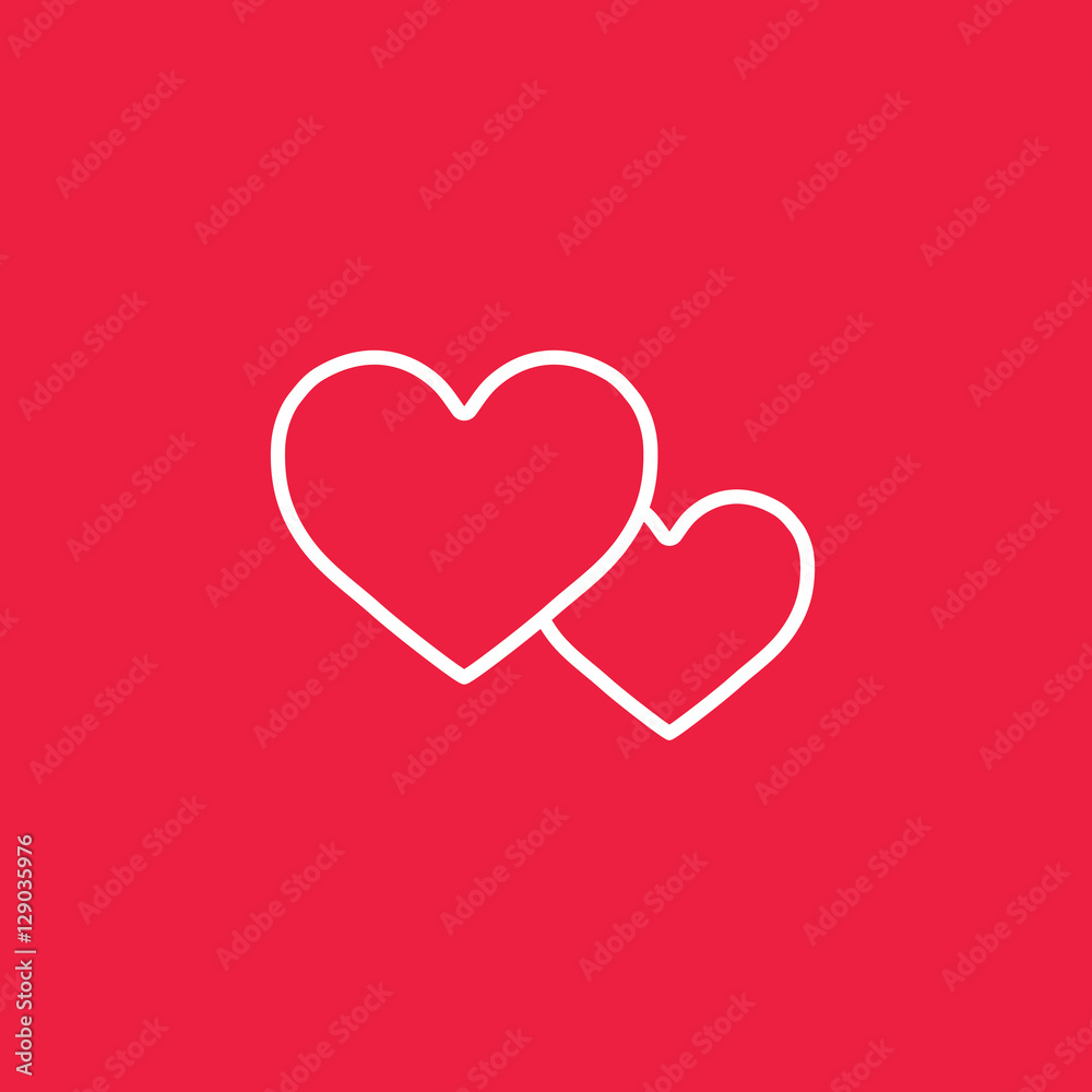 couple of hearts love romantic outline line icon white on red