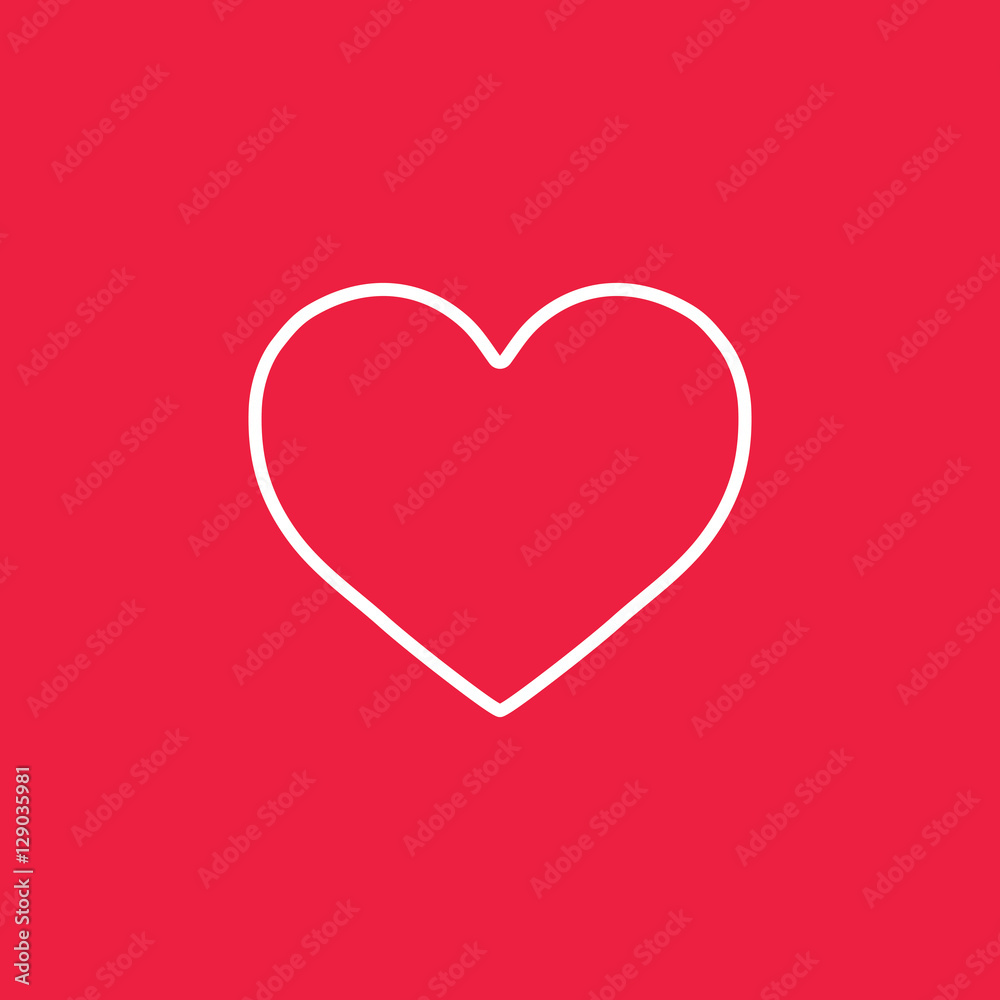 heart love romantic outline line icon white on red