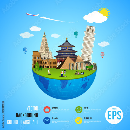 World landmarks concept. Vector illustration for travel design.