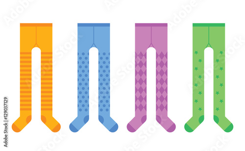 Set of children tights with different designs. Vector