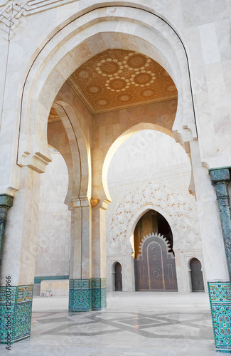 Architectural detail of the The Hassan II Mosque, Casablanca. It is the largest mosque in Morocco and the third largest mosque in the world