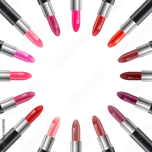 Set of realistic color lipsticks in black tube 