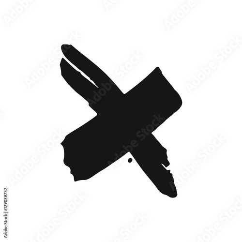 X. Letter X made with ink. Black cross. Mark grunge style. vector