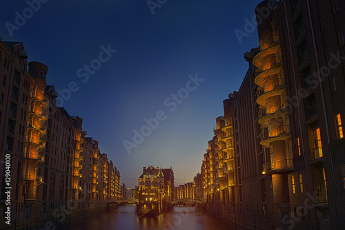 Old Speicherstadt in Hamburg at night