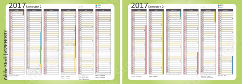 Calendrier 2017 avec vacances scolaires. 2 semestre, Recto-Verso.
