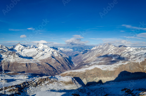Valley viewed from Klein Matterhorn on a clear winter day