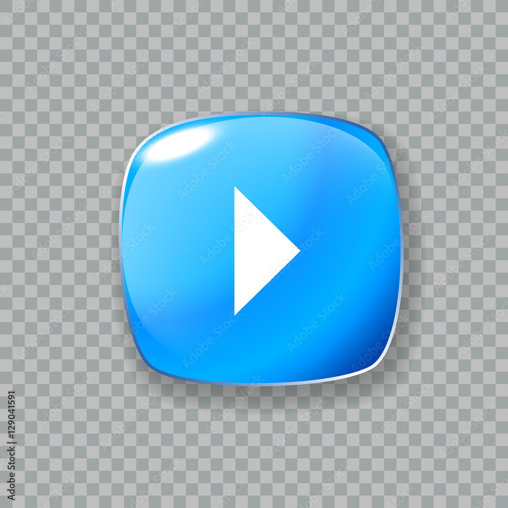 Play arrow icon. Glossy blue button. Vector illustration Play arrow icon. Glossy blue button. Vector illustration