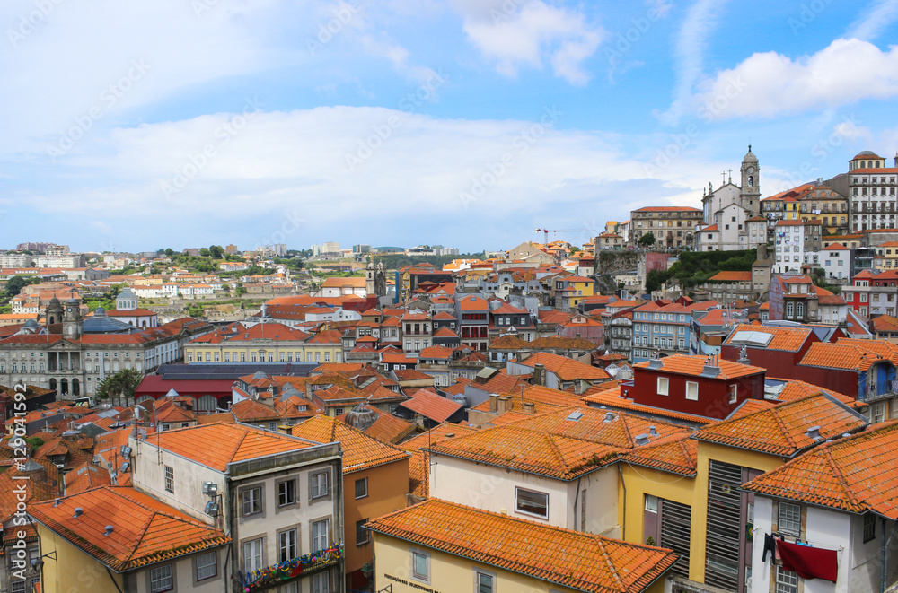 Aerial view of the historic city center of porto in portugal