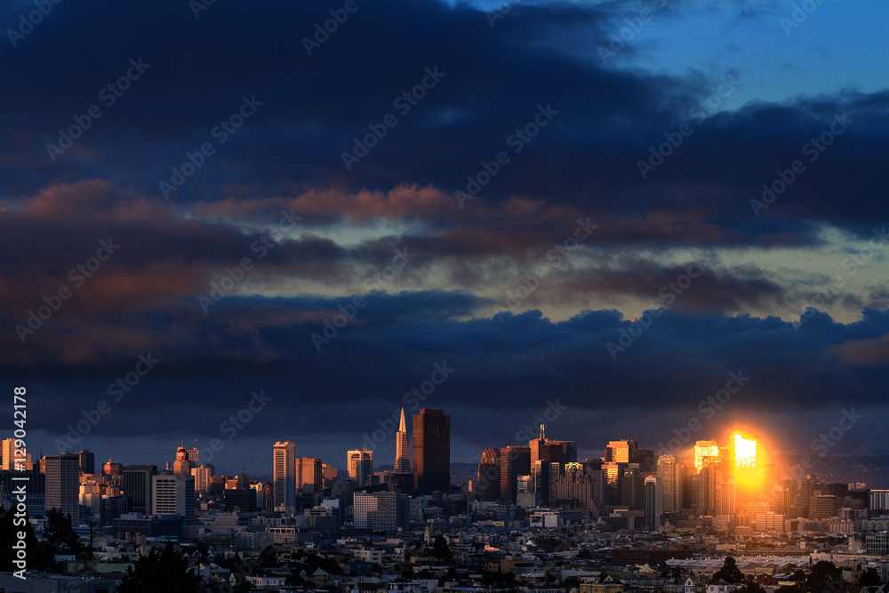 San Francisco after a rainstorm at sunset