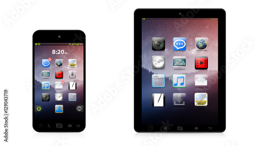 Modern digital phone and tablet on white background 3D rendering