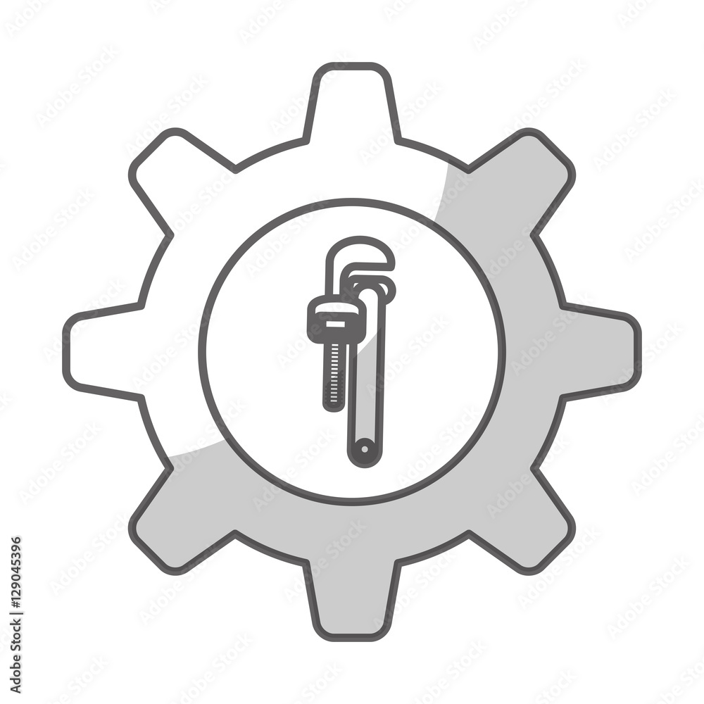 gear wheel with pipe wrench icon inside over white background. repair tools design. vector illustration