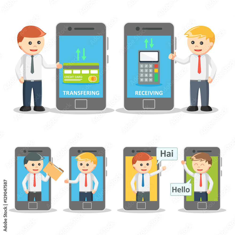 businessman smartphones set illustration design