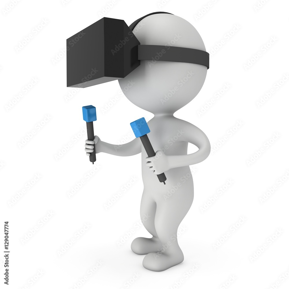 Small people with virtual reality glasses headset. 3D render illustration isolated on white