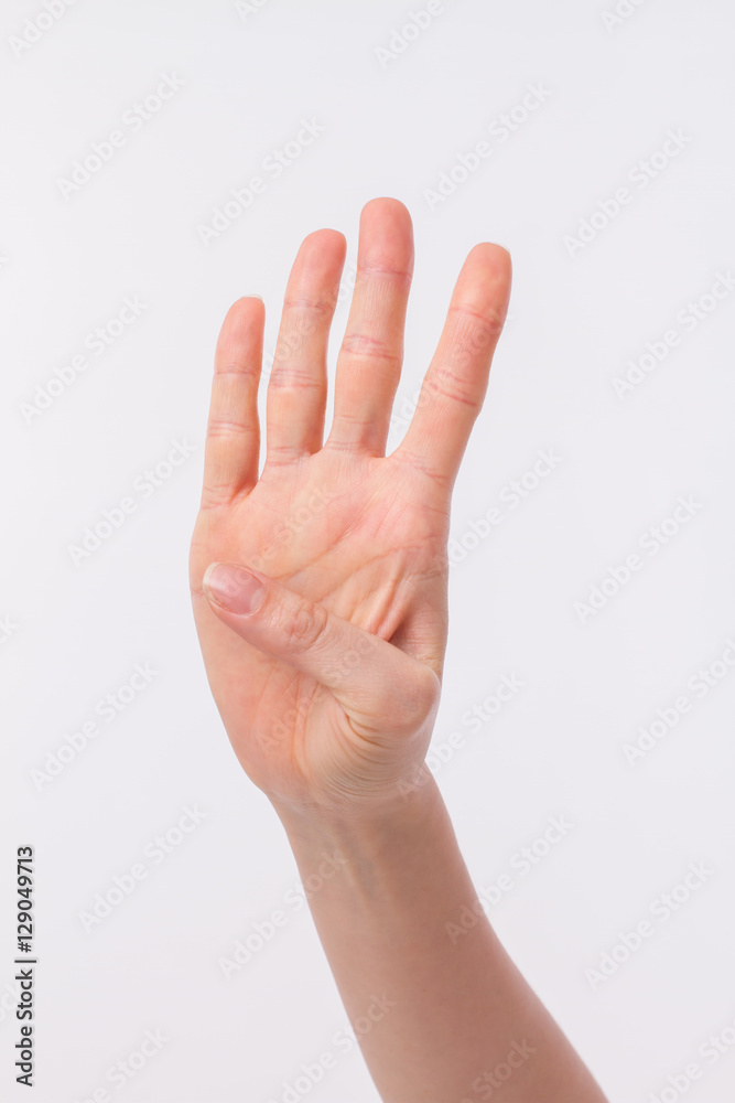 hand pointing up 4 fingers, studio isolated hand pointing up 4 fingers, studio isolated
