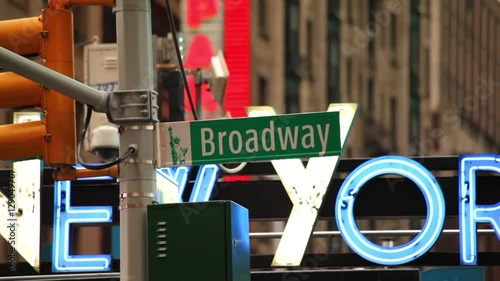 Broadway Street Sign With New York Neon Sign