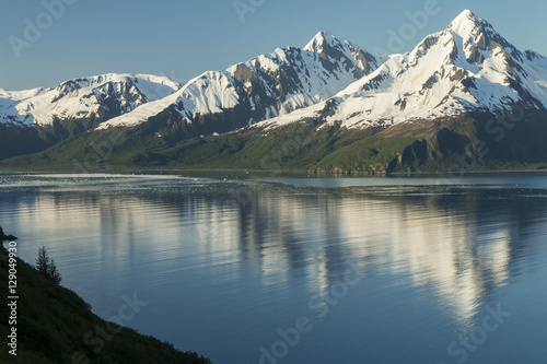 Mountains reflecting in Aialik Bay, Kenai Fjords National Park,