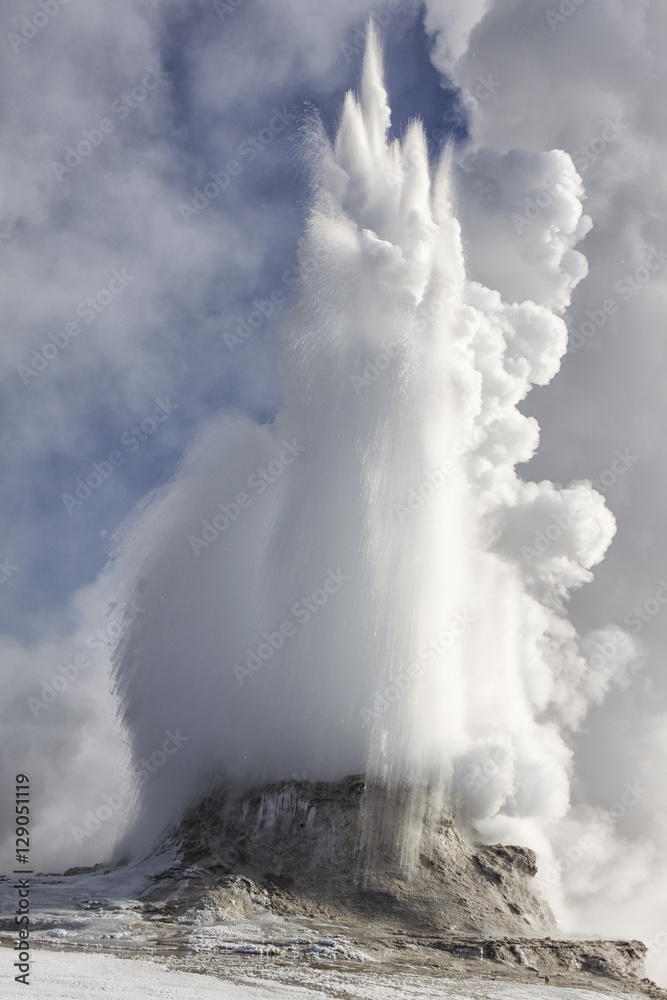 Castle Geyser eupting at -35 below zero, Yellowstone National Pa