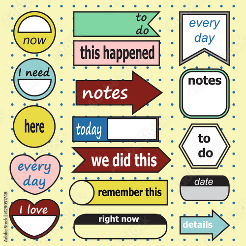 Big Set Vector, Notes, Stickers, Labels, Tags with Illustrations and Wishes. Template for Greeting, Congratulations, Invitations. Vertical Card Design

