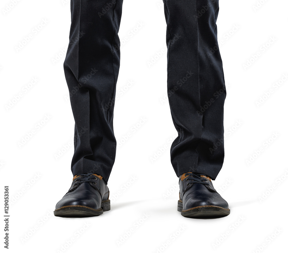 Front view cropped legs of businessman isolated on white background Front view cropped legs of businessman isolated on white background