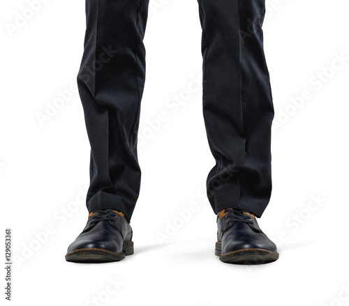 Front view cropped legs of businessman isolated on white background