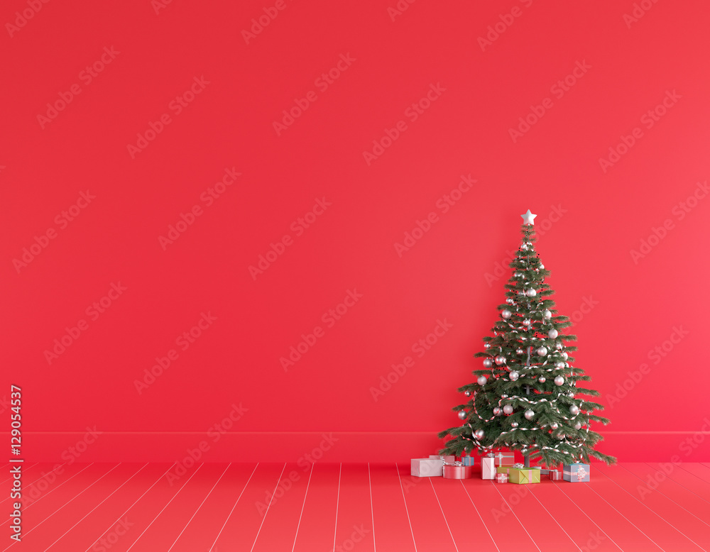 Interior red wall room christmas minimal concept. Interior red wall room christmas minimal concept.