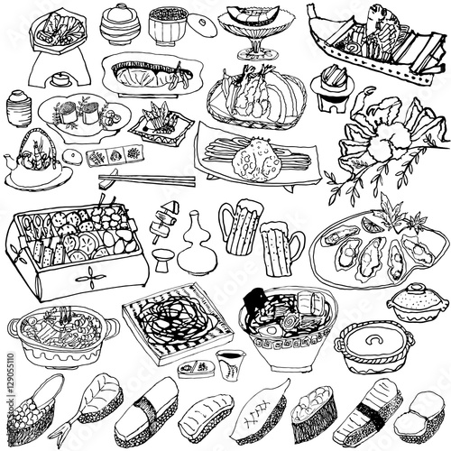 日本料理　懐石　手書きイラスト