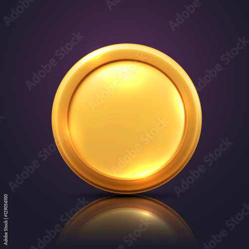 Vector illustration of gold coin with reflection on dark