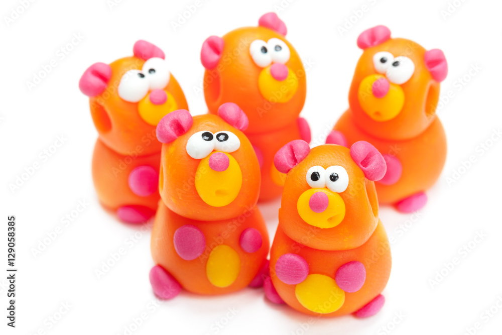 Group of clay toys (bears). Isolated on white background Group of clay toys (bears). Isolated on white background
