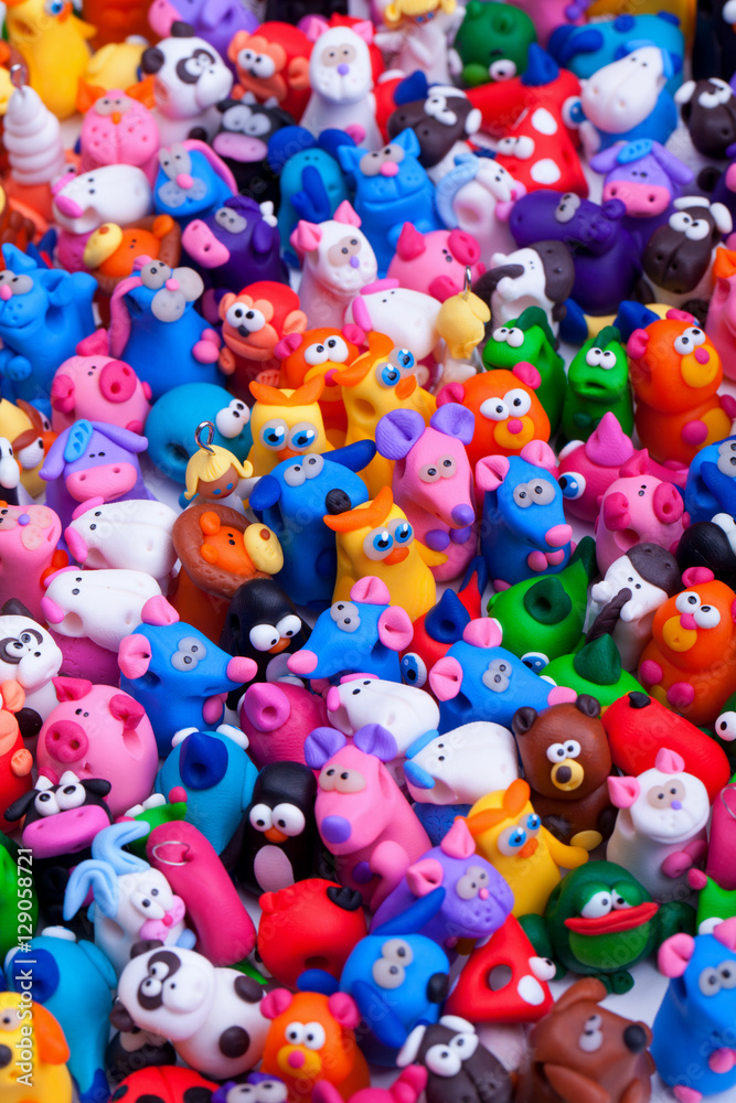 Large group of clay toys. Vertical shot, high angle Large group of clay toys. Vertical shot, high angle