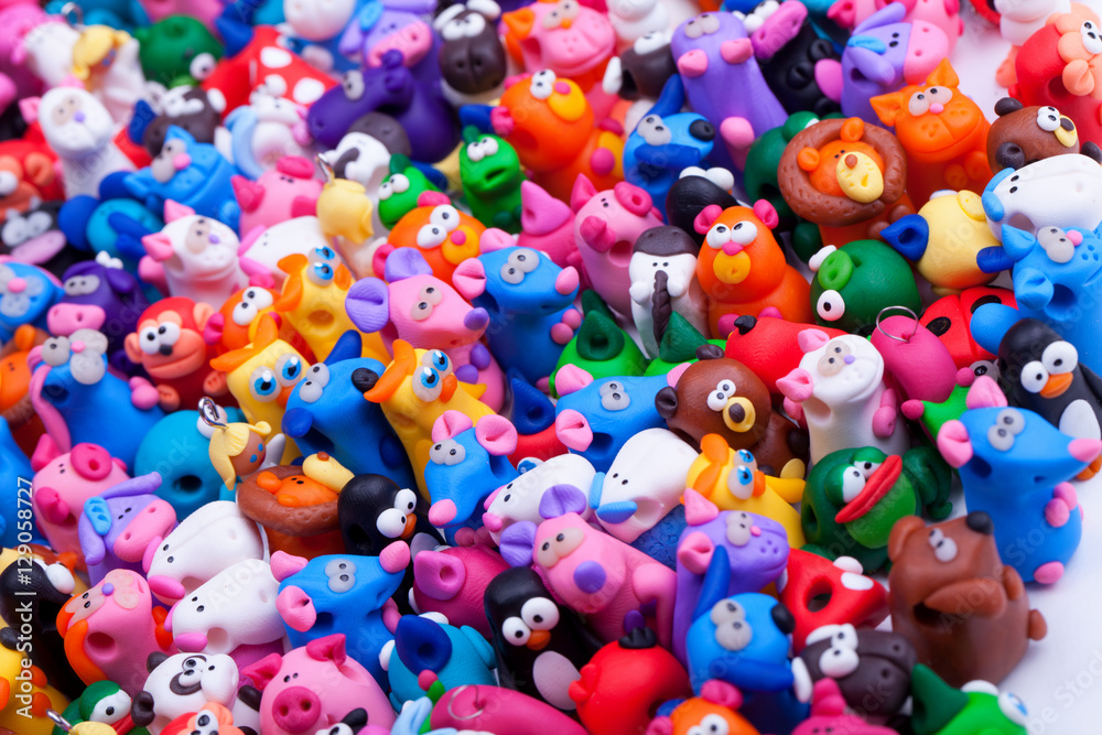Large group of clay toys. Horizontal shot, high angle Large group of clay toys. Horizontal shot, high angle
