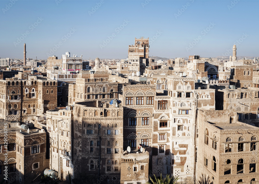 view of central sanaa city old town skyline in yemen view of central sanaa city old town skyline in yemen