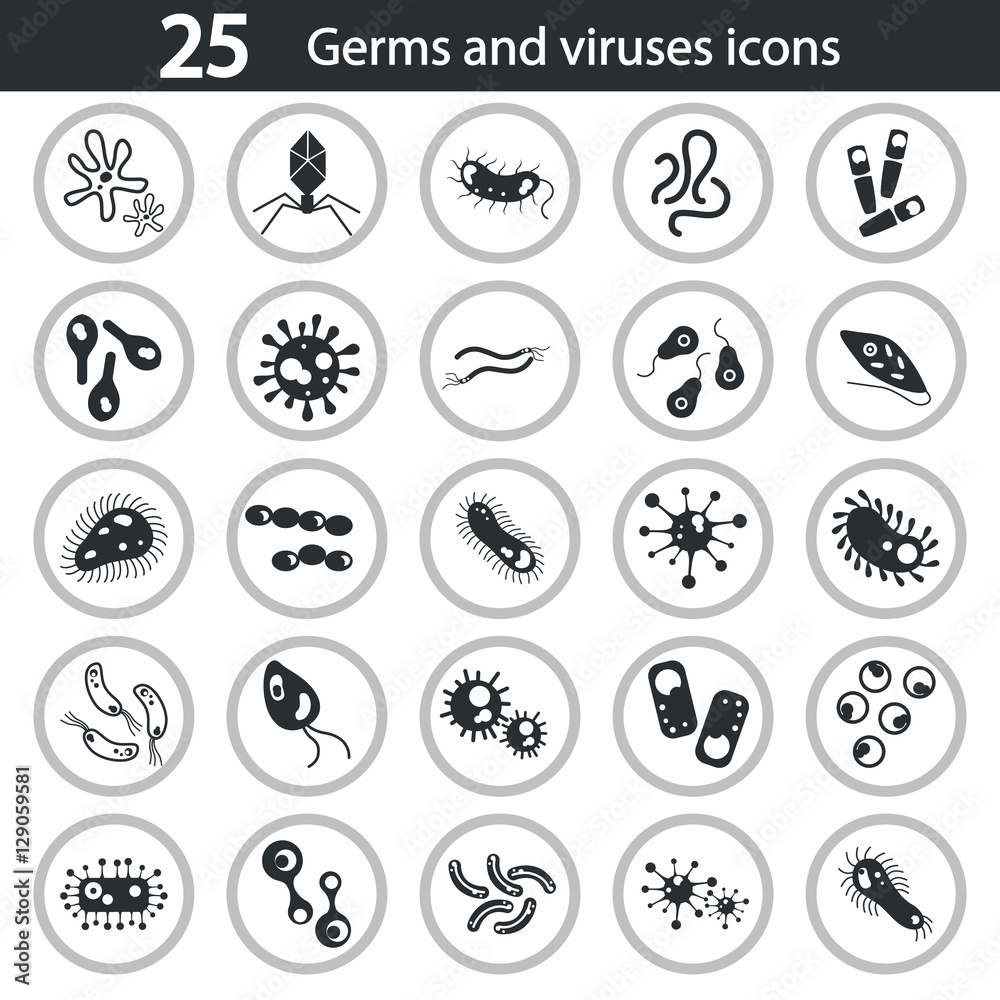 Set of germs and virus simple icons for web and mobile design Set of germs and virus simple icons for web and mobile design