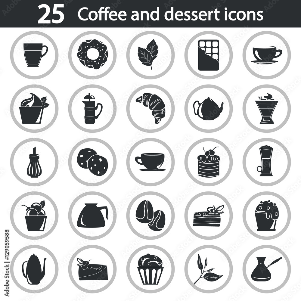 Set of coffee and dessert simple icons for web and mobile Set of coffee and dessert simple icons for web and mobile