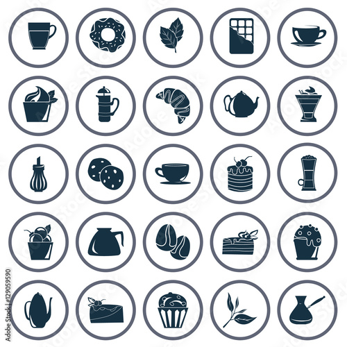 Set of coffee and dessert simple icons for web and mobile