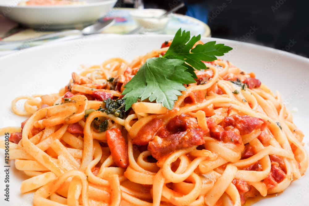 tasty pasta-Italian meat sauce pasta on the table tasty pasta-Italian meat sauce pasta on the table