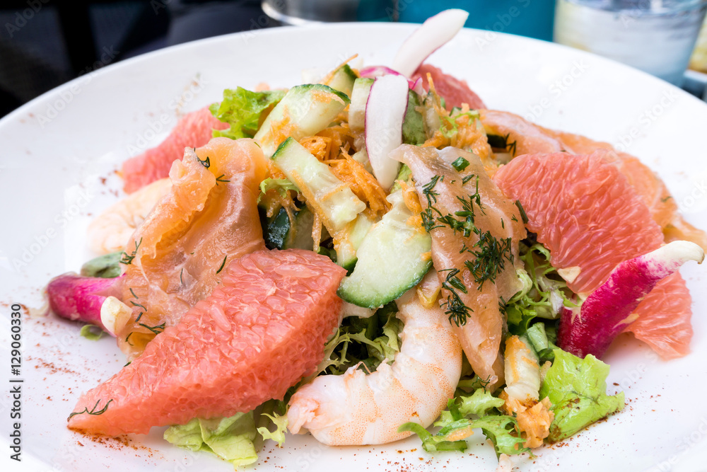 Delicious fresh salad and olive oil Delicious fresh salad and olive oil