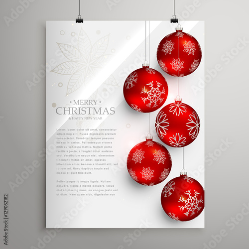 stylish christmas festival greeting card template with red balls