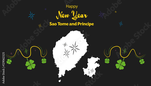 Happy New Year illustration theme with map of Sao Tome and Principe