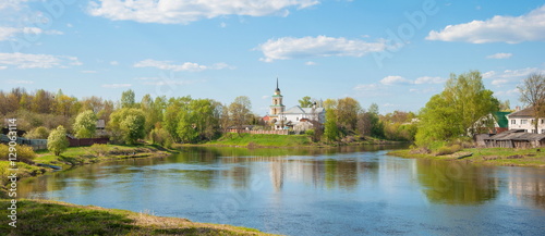 Provincial landscape with a temple on the banks of the river