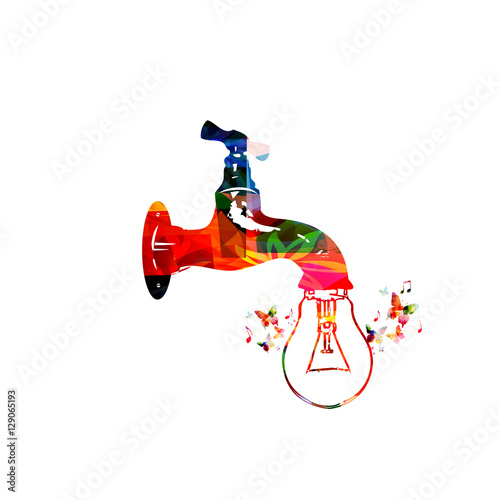 Colorful dripping tap with light bulb vector illustration. Design for creative thinking. Creativity, inspiration, innovation, brainstorming, education, idea, solution concept. Light bulb background