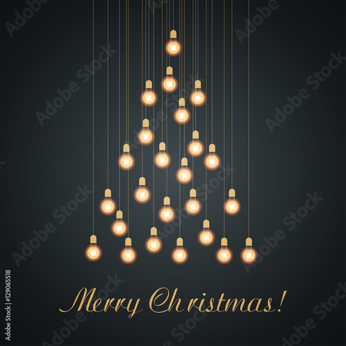 Christmas bulb lights arranged of Christmas tree. Gold color